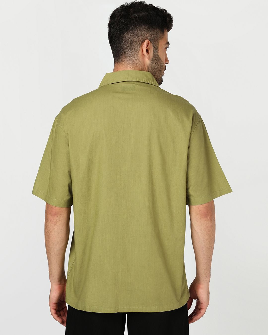Zaqual Men's Olive Green Embroidered Casual Cotton Blend Half Sleeve Regular Fit Shirt